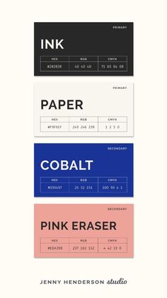 four different types of paper are shown in three colors and one is black, pink, blue