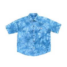 The Blue Tie-Dye Short Sleeve Button-Up Shirt features a vibrant and unique tie-dye design in shades of blue, adding a trendy and playful touch. Its short sleeve design offers a relaxed fit, keeping you cool and comfortable, perfect for warm weather. The classic button-up front provides versatile styling options, allowing you to wear it open or closed, while the high-quality fabric ensures comfort and longevity. Fabric information: Crafted from 100% cotton, this versatile piece offers breathability and durability for all-day wear. Model Information: Height: 177cm, Weight: 55kg, Wearing Size: M Summer Tie-dye Cotton Shirt, Summer Casual Bleached Shirt, Casual Summer Bleached Shirt, Casual Hand Dyed Shirt For Summer, Hand Dyed Casual Summer Shirt, Casual Hand Dyed Summer Shirt, Casual Summer Hand Dyed Shirt, Blue Short Sleeve Hawaiian Shirt With Button Closure, Casual Summer Tie Dye Shirt