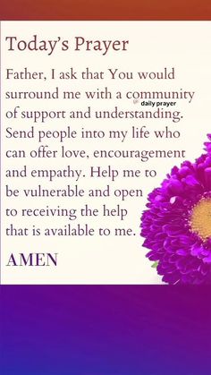 a purple flower with the words today's prayer written on it and an image of a