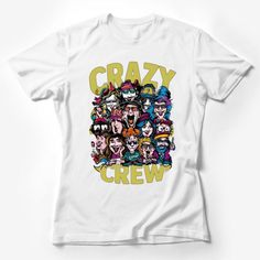 Colorful Crazy Crew Cartoon Graphic Tee, Unisex Funky Group Characters T-Shirt, Trendy Party Top for Friend Groups Female T-Shirt Custom graphic T-Shirt.Customize your color Group Characters, Friend Groups, Fashion Typography, Fiesta Outfit, Black And White Stars, Group Art, Fun Group, Cat Graphic Tee, Novelty Shirts