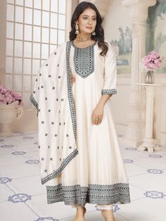 Rashi Silk Embroidered Work Flair Suit Premium quality silk fabric. Enhanced with tiki & thread embroidery work. Paired with dupatta, pants. Sleeves attached as per image. Experience elegance and luxury with the Rashi Flair Suit. Made with high-quality Rashi silk, this suit features intricate embroidered work, adding a touch of sophistication to your wardrobe. Thread Embroidery, Churidar, Embroidered Silk, Embroidery Work, Silk Fabric, Premium Quality, Thread, Silk, Embroidery