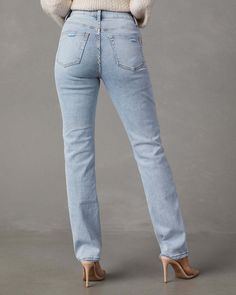 Style: Casual Fit: Regular Fabric: Denim Pattern: Solid Element: Pocket,Zipper Rise: High Rise Product Type: Straight Pant Length: Full Main Composition: Cotton Season: Seasonless Light Colored Jeans, Light Color Jeans, Jeans With Pockets, Slim Straight Pants, Denim Decor, Zipper Jeans, Elegant Office, Denim Patterns, Jeans Women