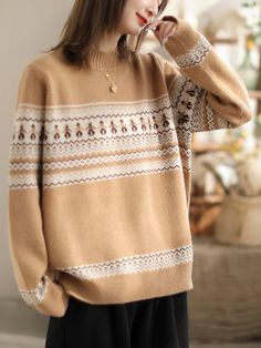 Details: Gender: Women Item Type: Cardigan Material: Cotton, Polyester Pattern Type: Jacquard Season: Spring, Autumn Style: Leisure, Daily, Retro Occasion: Going Out, Daily Size: One Size Length: 61.00 cm/ 24.02 " Bust: 108.00 cm/ 42.52 " Shoulder: 38.00 cm/ 14.96 " Sleeve: 60.00 cm/ 23.62 " Beige Cardigan, Autumn Style, Jacquard Knit, Knitted Cardigan, Season Spring, Knit Cardigan, Knitting Patterns, Camel, Going Out