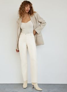 Beige Leather Pants Outfit, Melina Pant Aritzia, Wilfred Melina Pant, White Leather Pants, Pleather Pants