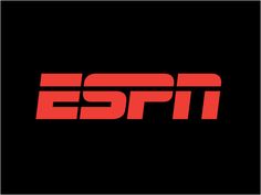 the espn logo is shown in red and black colors on a black background with white letters