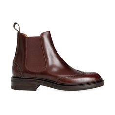 WINGTIP CHELSEA BOOTS IN BURGUNDY VARIK Western Calf Leather Boots With Rubber Sole, Luxury Riding Boots With Leather Sole, Brown Bridle Leather Wingtip Boots, Western Boots With Bridle Leather And Round Toe, Western Bridle Leather Boots With Round Toe, Round Toe Boots For Fall Galas, Fall Gala Boots With Round Toe, Classic Chelsea Boots With Brogue Detailing In Calf Leather, Classic Brogue Chelsea Boots In Calf Leather