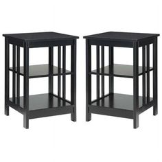 two black side tables sitting next to each other