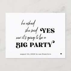 a black and white poster with the words big party written in cursive font