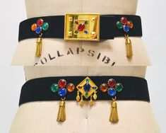 Super GORGEOUS Escada Belt with black leather  * Sturdy black sueded leather * Gold Chains and gemstones around the belt * Front hook closure Made in Western Germany 1 3/8" wide  Fits waist 31-33" FITS like a Medium Large Great vintage condition Visit the shop  https://www.etsy.com/shop/Hookedonhoney ** Instagram | hookedonhoneyvintage ** tik tok | hookedonhoneyvintage 80s Glam, Chain Fringe, Gold Belt, Gold Belts, Black Leather Belt, Suspender Belt, 90s Vintage, Belt Size, Leather Belt