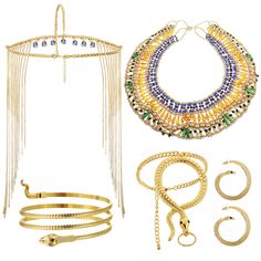 PRICES MAY VARY. Complete Jewelry Set: the Egyptian style jewelry for women includes 1 piece of tassel head chain, 1 piece of snake armband, 1 piece of finger ring and hand chain bracelet, 1 piece of collar necklace, and 1 pair of earrings, a nice combination to meet your dressing up needs for Halloween Eye Catching Designs: the arm cuff jewelry for women is designed with swirling snake patterns, vivid and attractive; Wearing it is like twisted snakes around the arms, which can add a cool and my Egyptian Halloween Costume Women, Egypt Accessories, Egyptian Crown, Egyptian Headpiece, Finger Ring Bracelet, Historical Accessories, Arm Cuff Jewelry, Egyptian Inspired Jewelry, Ancient Fashion