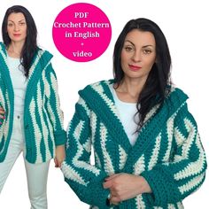 Easy crochet cadigan with wave pattern with Hood and Buttons in S/M, L/XL, 2XL/3XL, 4 XL/5XL size - Written Instructions and Video Tutorial in PDF This crochet colorful cardigan pattern includes 23 page written pattern and photo tutorial as well as a link to the video tutorial to make it as smooth as possible. This pattern includes us women's sizes S/M, L/XL, 2XL/3XL, 4 XL/5XL . This is an intermediate level crochet pattern that uses US crochet terms and is written in English and Bulgariаn. Any Colorful Cardigan, Crochet Colorful, Crochet Terms, Colored Cardigans, Christmas Crochet Patterns, Sweater Vest Women, Cardigan Pattern, Photo Tutorial, Wave Pattern