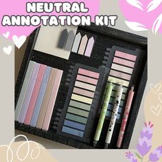 the neutral annotation kit is organized and ready to be used for making stationery