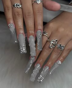 Grey Nail, Checkered Nails, Quinceanera Nails, Grey Nails, Black Acrylic Nails, Acrylic Nail Set, Nails Coffin Short, Girly Acrylic, Acrylic Nail Ideas