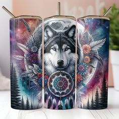 three lighters with wolf images on them