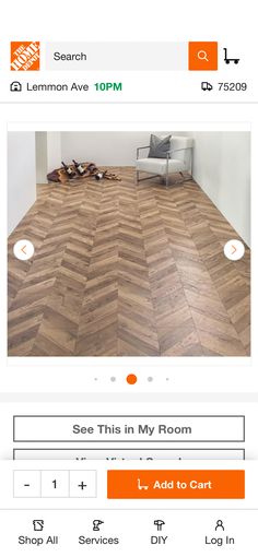 an image of a room with wood flooring on the bottom right hand corner, and text that reads see this in my room i'm add to cart