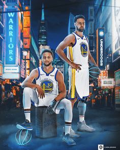 two basketball players sitting on top of a trash can in the middle of a city