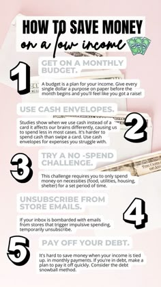 an info sheet with the words how to save money on a four - month budget