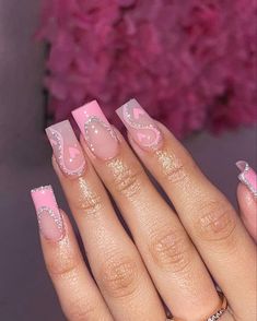 Square Acrylic Nails Pink, Acrylic Nails Pink, Short Pink Nails, Pink Tip Nails, Nails Gel Nails, Nails Yellow, Summery Nails