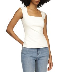 From MICHAEL Michael Kors&#x2C; this top features:Lightweight double knit ribbed stretch fabrication  Square neckline Sleeveless Straight hemline Pullover constructionApprox. 24.0" length Cotton/polyester/elastane Dry clean  Imported. Fitted Ribbed Tops With Tank Straps, Fitted Knit Tank Top, Fitted Knit Top With Tank Straps, Fitted Ribbed Elastane Tank Top, Fitted Knit Tank Top With Tank Straps, Fitted Ribbed Sleeveless Knit Top, Luxury Beige Sleeveless Knit Top, Stretch Sleeveless Top With Cross-tied Detail, Casual Michael Kors Short Sleeve Tops