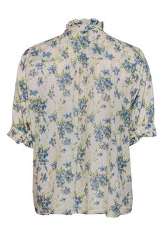 Go totally cottagecore couture with this darling little blouse from The Great! Made with a delicate floral print and whimsical ruffled trim, this cotton creation is perfect for spring brunches, picnics in the park and so much more! Pair this romantic beauty with a flowy maxi skirt and strappy sandals and you'll be sipping mimosas in the sun before you know it! Size 2 100% Cotton Front button-up closure Unlined Notch neckline Short sleeves All-over floral print Ruffled trim on cuffs and neckline Flowy Floral Print Vintage Blouse, Blue Button-up Tops With Floral Embroidery, Blue Floral Embroidered Button-up Blouse, Beige Floral Print Button-up Blouse, Blue Floral Print Button-up Top, Flowy Maxi Skirts, Spring Brunch, Picnic In The Park, Cotton Blouses