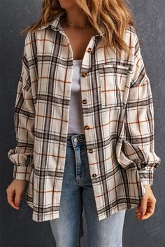 Made from a luxurious blend of polyester and elastane, this oversized plaid shacket is fit for those seeking a chic layered style and cozy comfort. Its timeless classic plaid pattern, full-length sleeves with button cuffs, and front patch pocket make it a fashionable addition to any fall wardrobe. Its hi-lo hem and versatile design make it perfect for daily wear. Oversized Outfits, Loose Cardigan, Matching Shirts, Fall Wardrobe, Classic Shirt, Plaid Pattern, Shoulder Sleeve, Plaid Shirt, Tartan