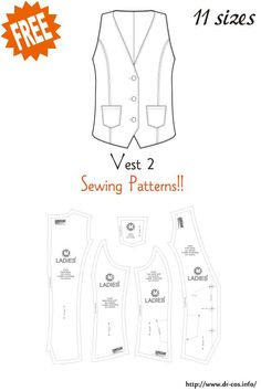 the vest sewing pattern is shown in three different sizes