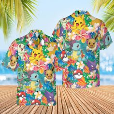 Funny Pika Tropical Hawaiian Shirt, Raichu Summer Hawaii Shirt Affordable Summer T-shirt With Cartoon Print, Cheap Cartoon Print Tank Top For Summer, Cheap Summer Tank Top With Cartoon Print, Summer Hawaii, Anime Summer, Getaway Outfit, Hawaiian Pattern, Pattern Shirt, New Friendship