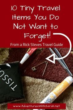 travel items with the text 10 tiny travel items you do not want to forget