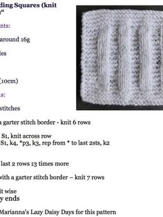 the instructions for knitting squares knitted in white yarn