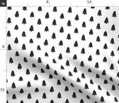 black and white christmas trees on a white background, with the measurements for each tree