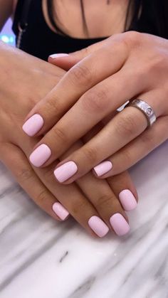 Shellac Manicure Short Nails Gel Polish, Nail Color Ideas For Short Nails, Gel Nails Ideas Spring Short Pink, Square Short Pink Nails, Soft Pink Manicure, Baby Pink Gel Manicure, 2024 Nail Summer Trends, Easter Nails Solid Colors, Light Pink Squoval Nails