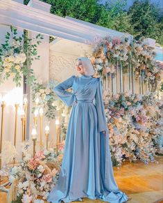 Dress Soiree, Hijabi Dresses, Hijab Dress Party, Bride Dress Simple, Modest Dresses Fashion, Kebaya Muslim, Baby Blue Dresses