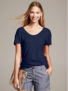 Slub-Knit V-Neck Tee | Banana Republic Casual Workwear T-shirt With Shirttail Hem, Stretch V-neck T-shirt For Work, Relaxed Fit V-neck T-shirt For Work, Casual V-neck Top With Relaxed Fit For Layering, Casual V-neck Top For Layering With Relaxed Fit, Casual Short Sleeve V-neck Top For Fall, Casual Stretch V-neck Top For Layering, Chic V-neck T-shirt For Everyday, Chic V-neck T-shirt For Fall