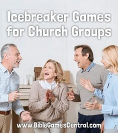 a group of people standing around each other with the words icebreaker games for church groups