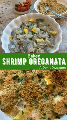 baked shrimp oreganota with lemons and parmesan cheese on the side