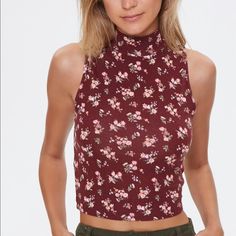 Cute Floral Top For Spring/Summer! Condition: Nwt Trendy Red Floral Print Crop Top, Trendy Red Crop Top With Floral Print, Forever 21 Red Crop Top For Summer, Forever 21 Floral Print Crop Top, Trendy Forever 21 Floral Print Crop Top, Top Forever 21, Turtleneck Top, Forever21 Tops, Turtle Neck Top