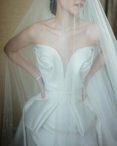 a woman in a wedding dress and veil