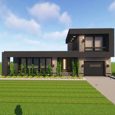 Modern Library Minecraft, Simple Modern Minecraft Houses, Modern Minecraft Building Ideas, Simple House In Minecraft, Minecraft Builds Modern, Maincraft Ideas Houses, Modern Build Minecraft, Modern Mc House, Mincraft Mansions Ideas House