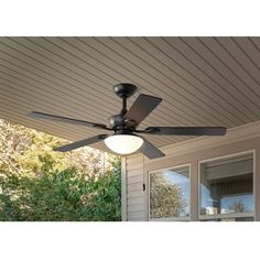 a ceiling fan on the outside of a house