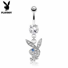 Playboy Bunny Belly Ring CZ Paved Head Belly Percinings, Playboy Jewelry, Swaggy Fits, Bellybutton Piercings, Dangle Belly Rings, Magnetic Jewelry, Navel Ring, Button Rings, Belly Piercing