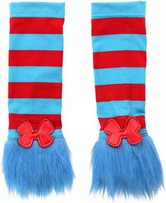 One Dr. Seuss Thing 1 & 2 Glovettes. Fits most adults.Get ready for fun with Thing 2 and Thing 1 with these Dr. Seuss Thing 1 & 2 Glovettes by elope. Featuring red and blue striped fabric, red lamé bows, and blue faux fur trim, these Thing 1 & 2 Glovettes are a great addition to your Thing 1 & 2 inspired costume or cosplay. 100% Polyester One size fits most; safety tested for ages 14+ Essential Costume Accessory for: Dr. Seuss Fans, Thing 1 & 2 Fans, Themed events Spot clean Mischief Makers, Fairy Tale Costumes, The Cat In The Hat, Start Running, Cat In The Hat, 3d Object, How To Start Running, Easy Halloween, Red Bow