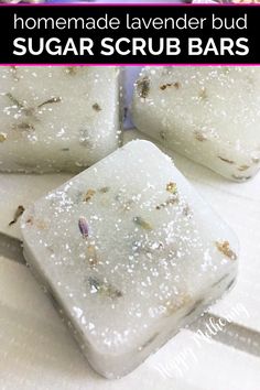 homemade lavender bud sugar scrub bars with text overlay