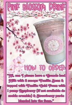 pink blossom drink advertisement with instructions for how to order