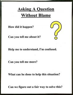 a question card with the text asking a question without blame