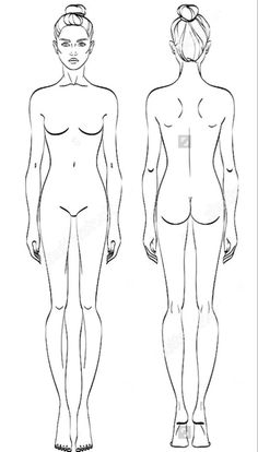 an outline drawing of a woman's body and head, from the side view