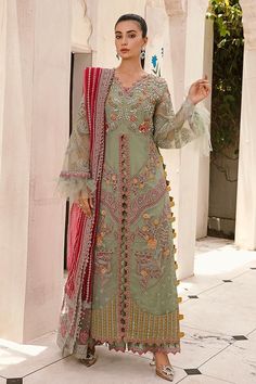 Buy Pakistani Party Dresses-Zara Shahjahan Pakistani Long Gown Online 2021-Pakistani Party Wear With Sequins, Thread, Dabka, Tila, Kora, Stones Embroidery In USA, UK, Canada, Australia Visit Now : www.NameerabyFarooq.com or Call / Whatsapp : +1 732-910-5427 Front Open Gown, Party Wear Pakistani, How To Style Culottes, Zara Shahjahan, Fine Embroidery, Luxury Pret, Pakistani Dress Design, Net Dupatta, Popular Outfits