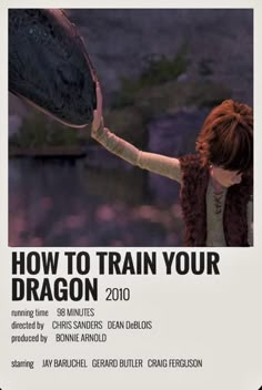 an advertisement for how to train your dragon 2010 with a woman holding a large rock