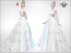 the dress is white and has blue ribbons on it, as well as an image of a