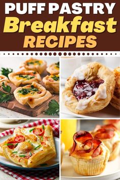 the cover of puff pastry breakfast recipes, with pictures of different pastries and pies