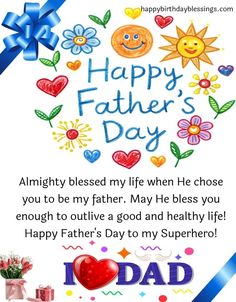 a happy father's day card with flowers, hearts and sun in the background